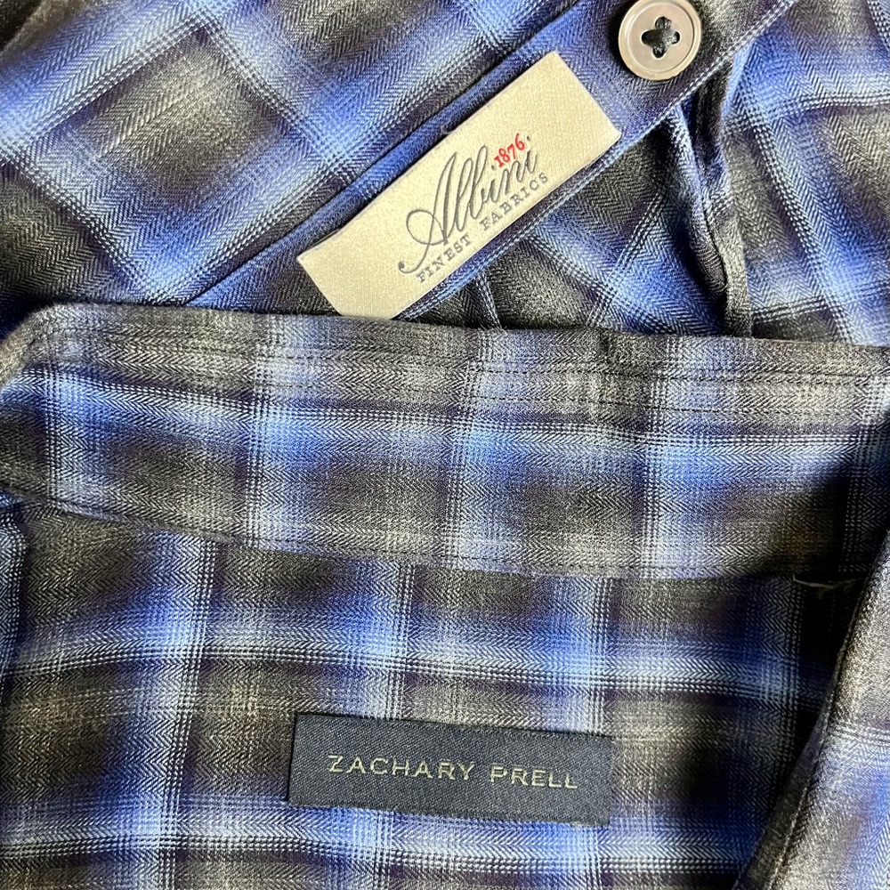 Zachary Prell Blue and Gray Plaid Casual Button Down Shirt